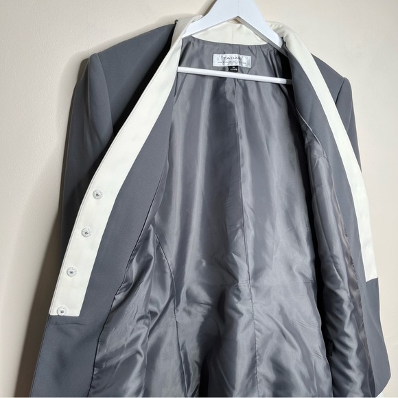Tahari Arthur S. Levine Pearl Beaded Contrast Blazer Jacket Grey‎ White Size 18 - Picture 5 of 10